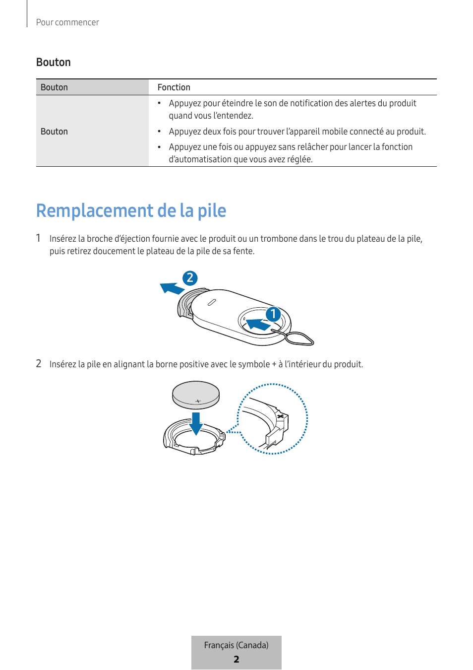 Remplacement de la pile | Samsung SmartTag2 Wireless Tracker (White) User Manual | Page 736 / 798