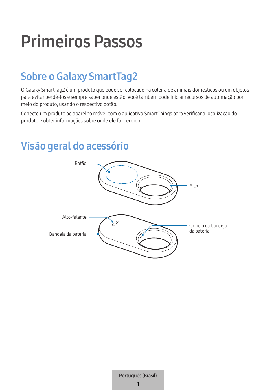 Português (brasil), Primeiros passos, Sobre o galaxy smarttag2 | Visão geral do acessório | Samsung SmartTag2 Wireless Tracker (White) User Manual | Page 757 / 798