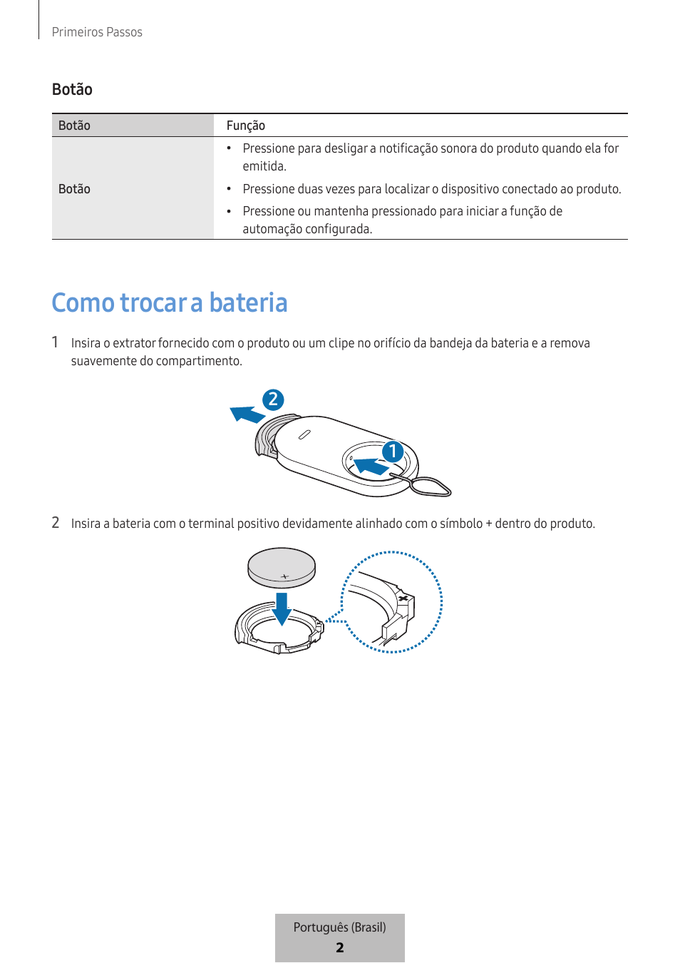 Como trocar a bateria | Samsung SmartTag2 Wireless Tracker (White) User Manual | Page 758 / 798