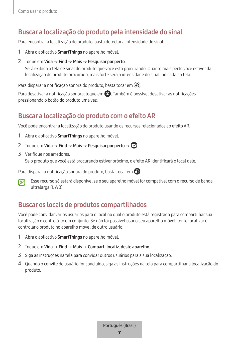 Buscar a localização do produto com o efeito ar, Buscar os locais de produtos compartilhados | Samsung SmartTag2 Wireless Tracker (White) User Manual | Page 763 / 798