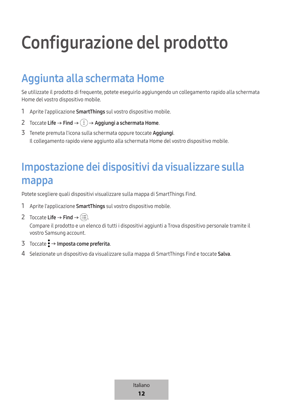 Configurazione del prodotto, Aggiunta alla schermata home | Samsung SmartTag2 Wireless Tracker (White) User Manual | Page 80 / 798