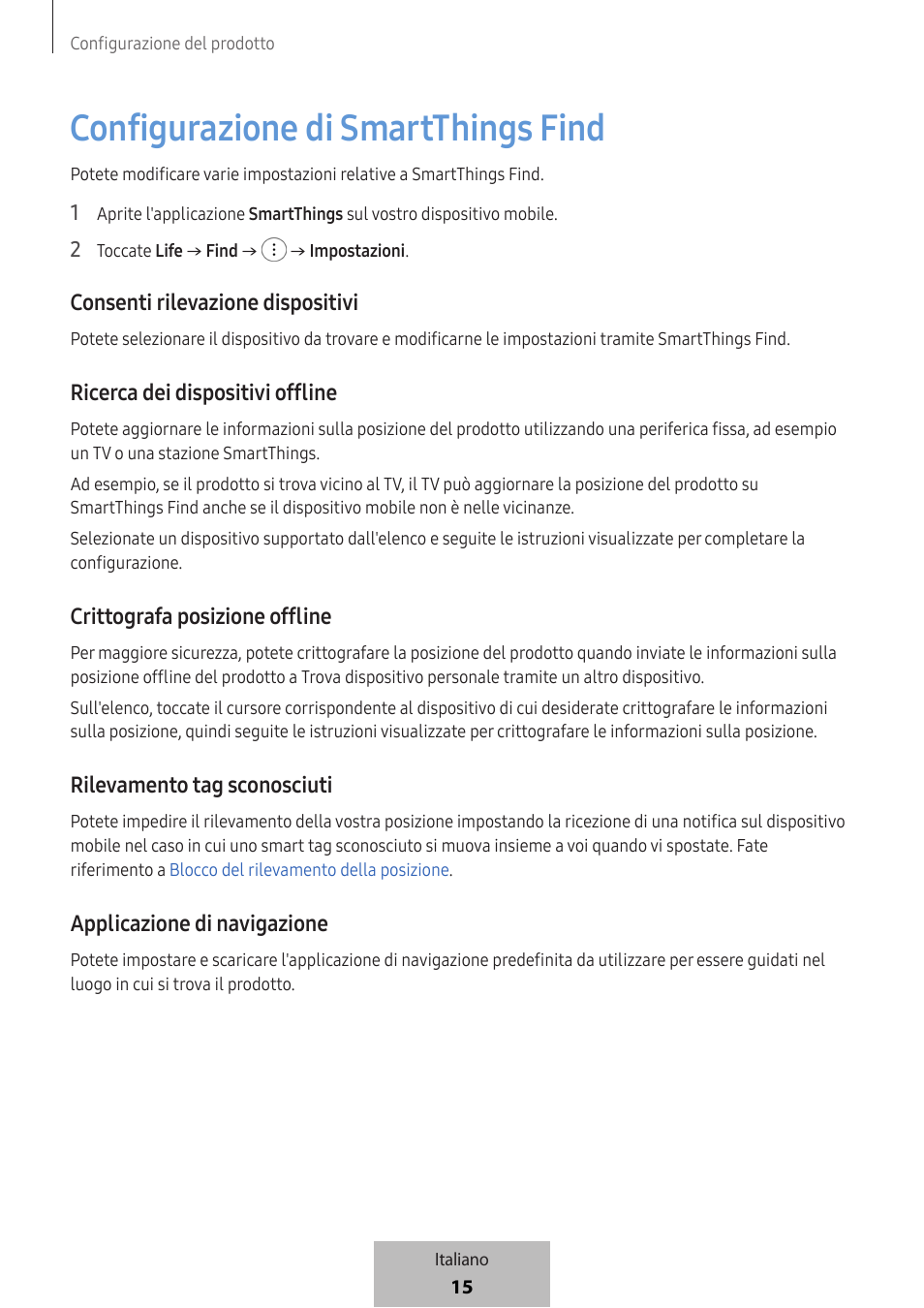 Configurazione di smartthings find | Samsung SmartTag2 Wireless Tracker (White) User Manual | Page 83 / 798