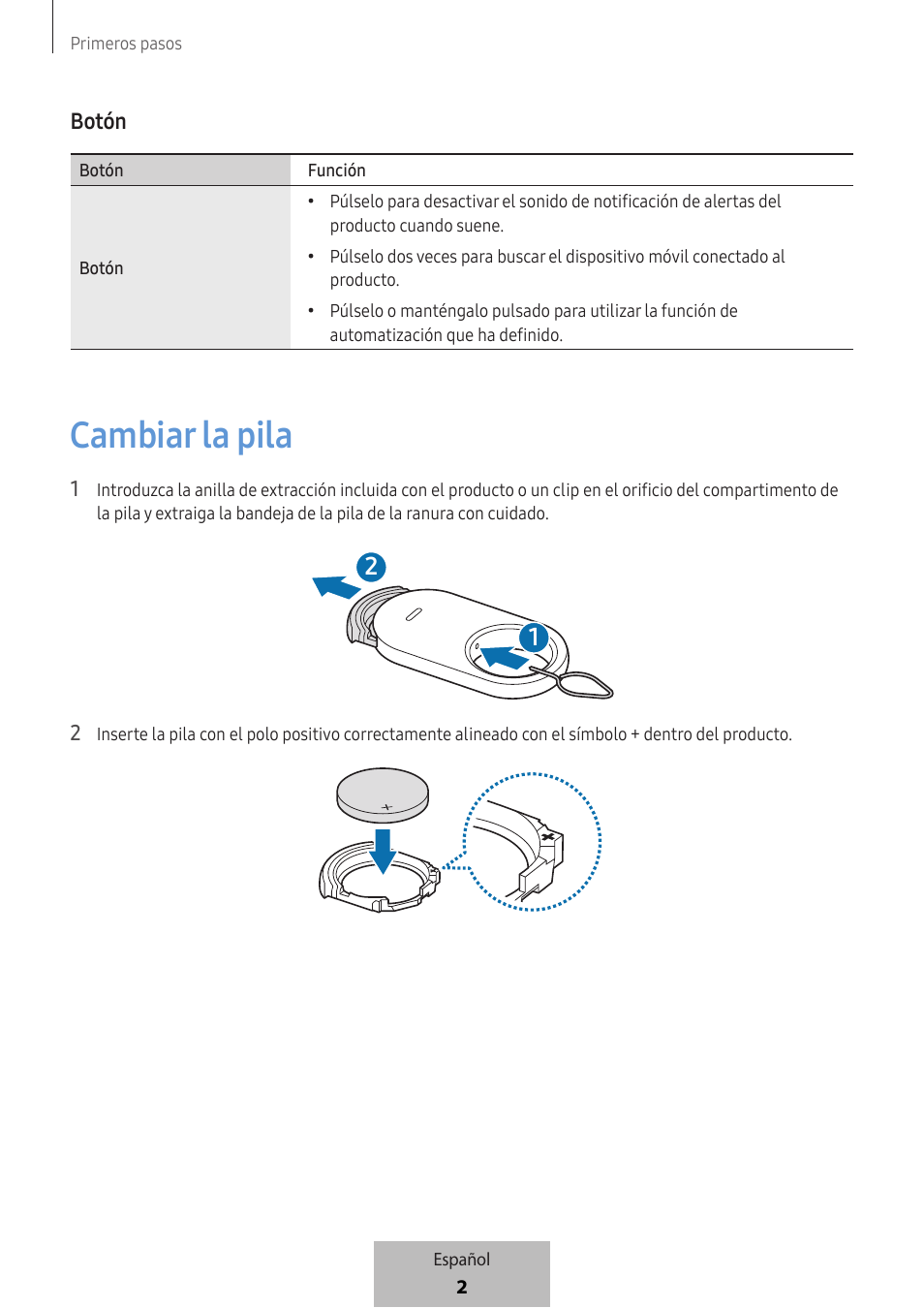 Cambiar la pila | Samsung SmartTag2 Wireless Tracker (White) User Manual | Page 92 / 798