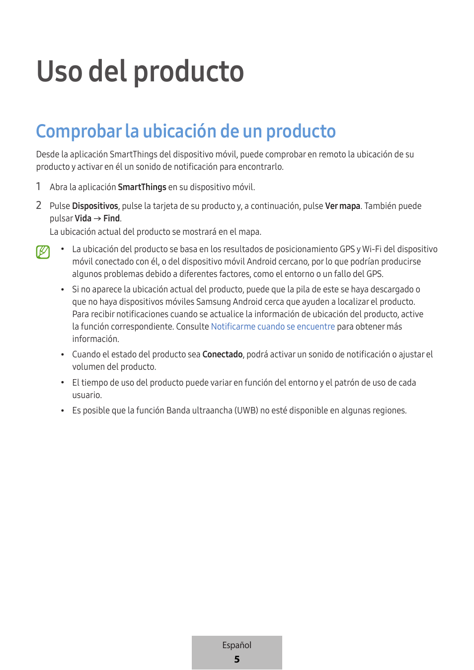 Uso del producto, Comprobar la ubicación de un producto | Samsung SmartTag2 Wireless Tracker (White) User Manual | Page 95 / 798