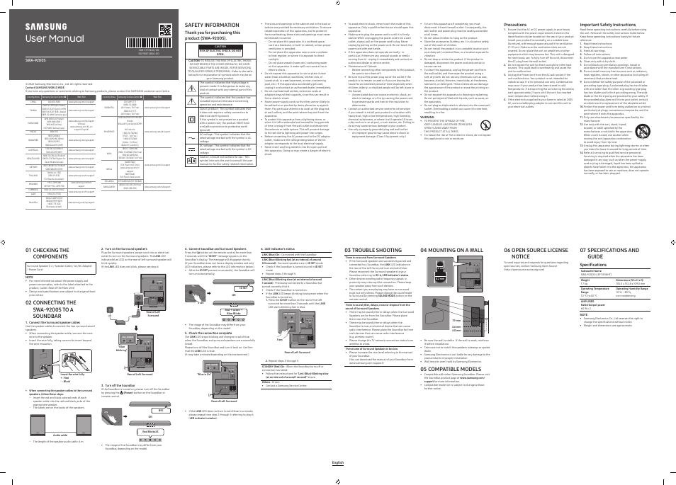 Samsung SWA-9200S Wireless Rear Speakers for Select Soundbars (Pair) User Manual | 2 pages