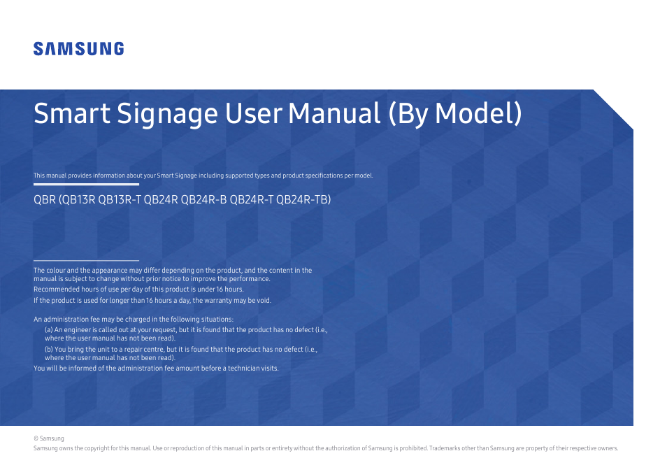 Samsung QB24R-TB 24" Class Full HD Commercial Monitor User Manual | 28 pages