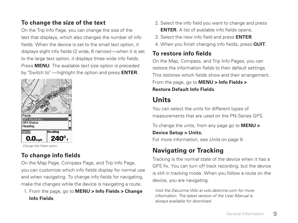 Units, Navigating or tracking | DeLorme Earthmate GPS PN-30 User Manual | Page 11 / 84