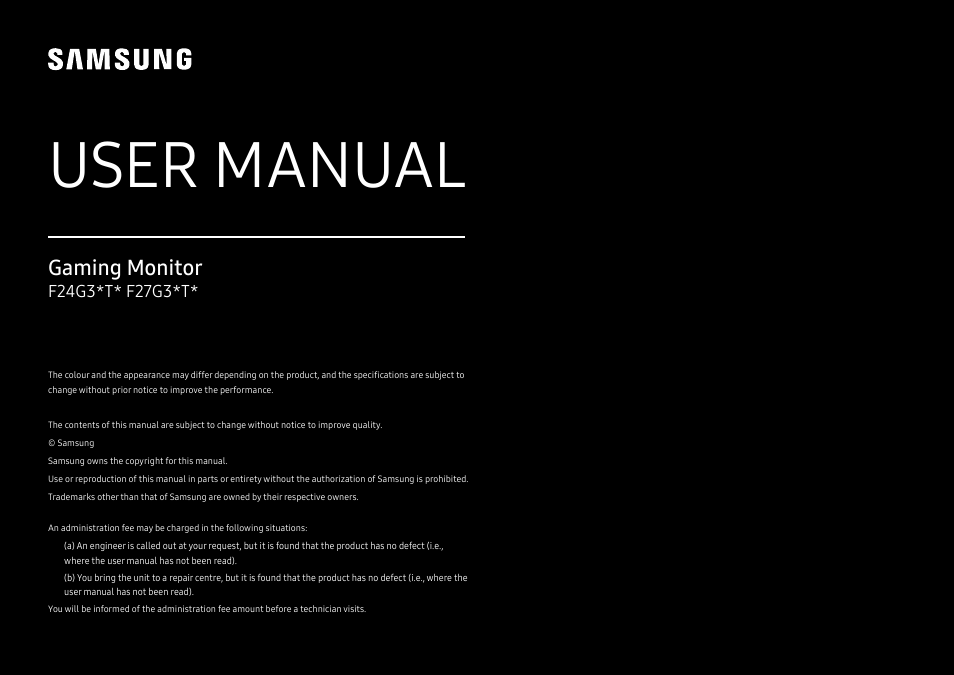 Samsung Odyssey G3 LF24G35TFWNXZA 24" 16:9 144 Hz VA Gaming Monitor User Manual | 35 pages