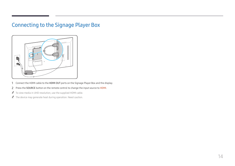 Connecting to the signage player box | Samsung UHD Signage Player Box User Manual | Page 14 / 73