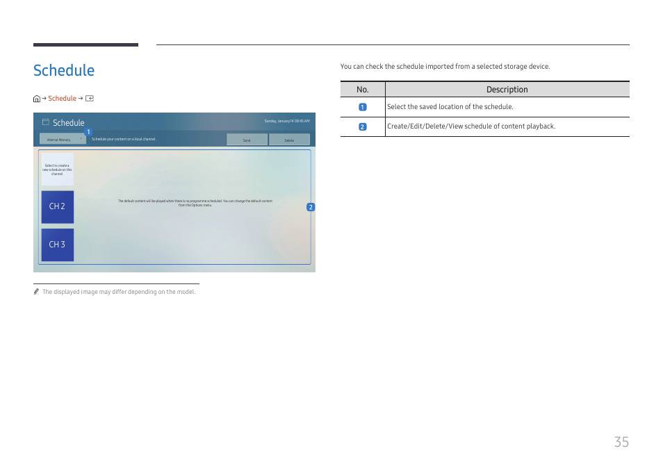 Schedule, Schedule 35 | Samsung UHD Signage Player Box User Manual | Page 35 / 73