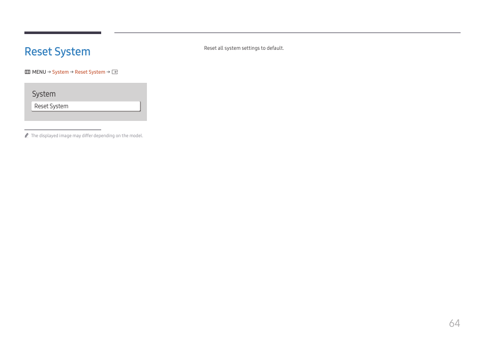 Reset system, Reset system 64, System | Samsung UHD Signage Player Box User Manual | Page 64 / 73