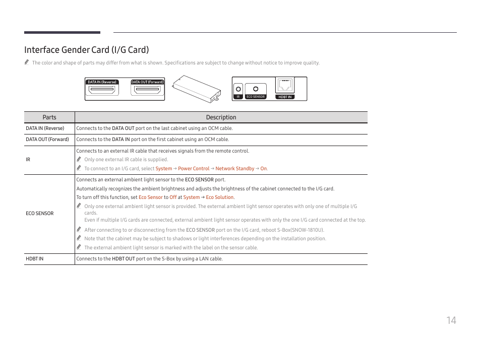 Interface gender card (i/g card) | Samsung S-Box Signage UHD Player Pro User Manual | Page 14 / 99