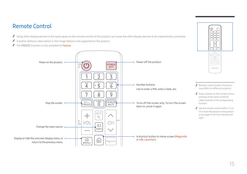 Remote control | Samsung S-Box Signage UHD Player Pro User Manual | Page 15 / 99