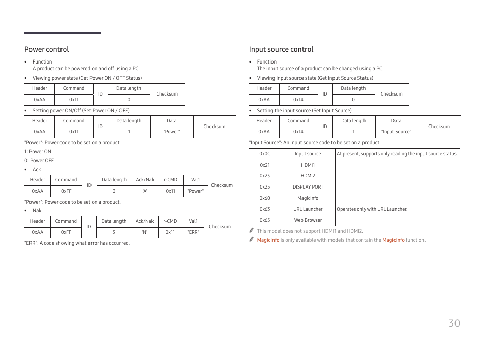 Power control, Input source control | Samsung S-Box Signage UHD Player Pro User Manual | Page 30 / 99