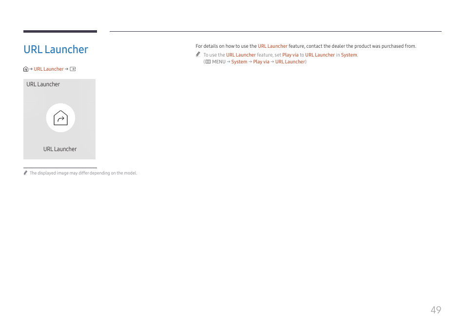 Url launcher, Url launcher 49 | Samsung S-Box Signage UHD Player Pro User Manual | Page 49 / 99