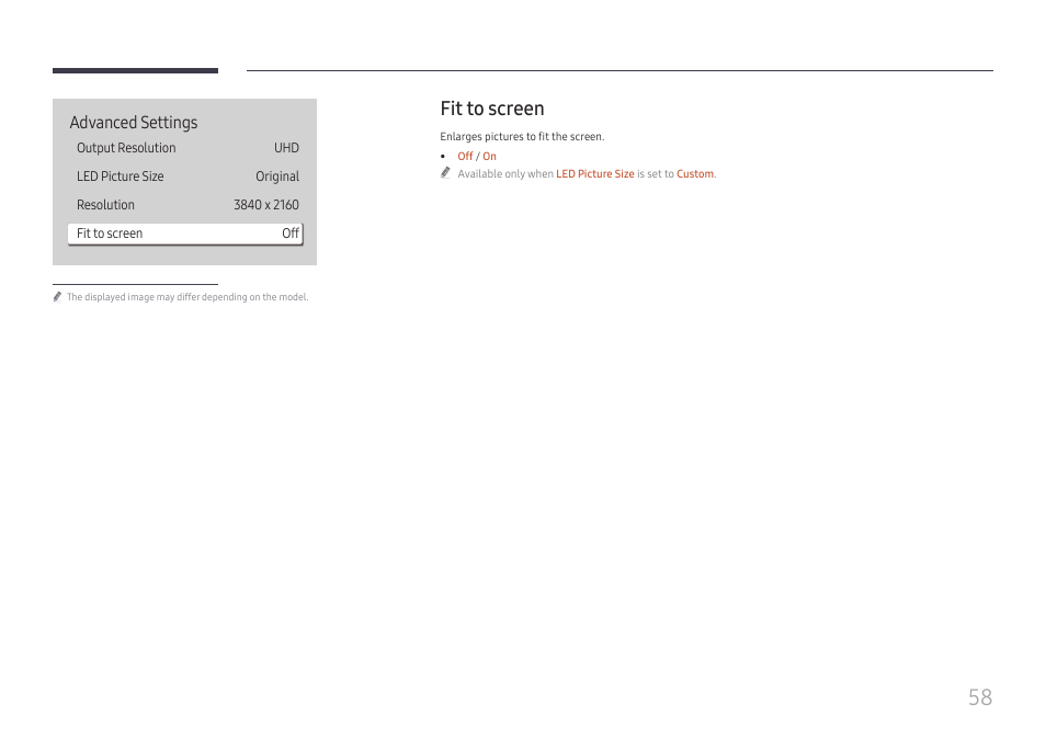 Fit to screen, Fit to screen 58, Advanced settings | Samsung S-Box Signage UHD Player Pro User Manual | Page 58 / 99