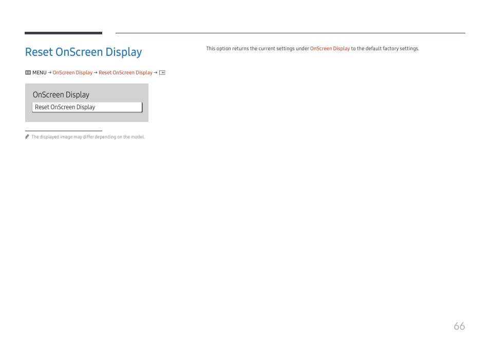 Reset onscreen display, Reset onscreen display 66, Onscreen display | Samsung S-Box Signage UHD Player Pro User Manual | Page 66 / 99