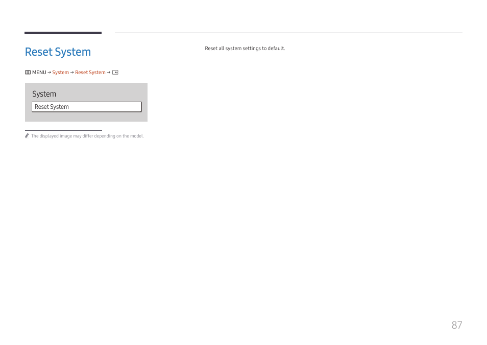 Reset system, Reset system 87, System | Samsung S-Box Signage UHD Player Pro User Manual | Page 87 / 99