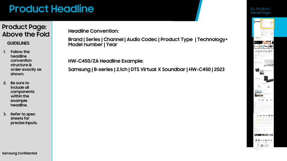 Product headline, Product page: above the fold | Samsung HW-C450 300W 2.1 Channel DTS Virtual:X Soundbar System User Manual | Page 2 / 12