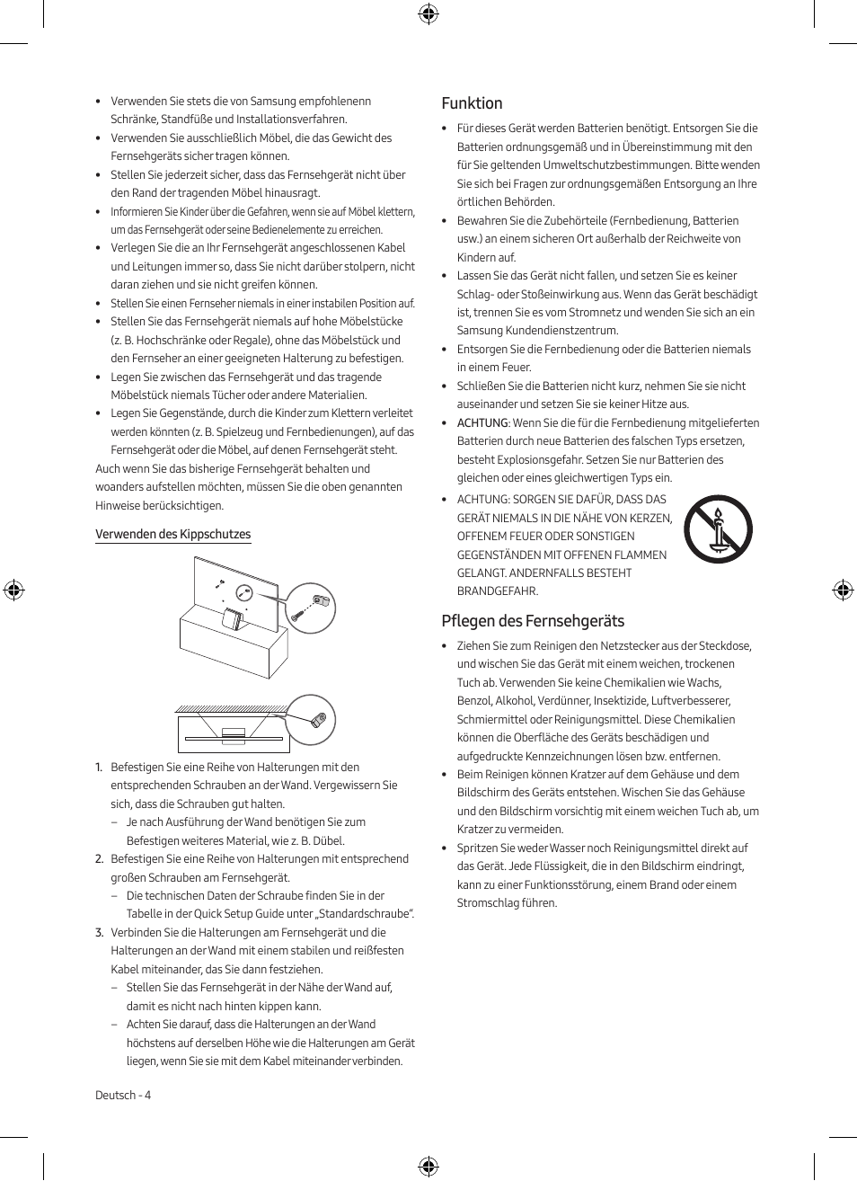 Funktion, Pflegen des fernsehgeräts | Samsung Neo QLED QN85A 75" Class HDR 4K UHD Smart TV User Manual | Page 12 / 44