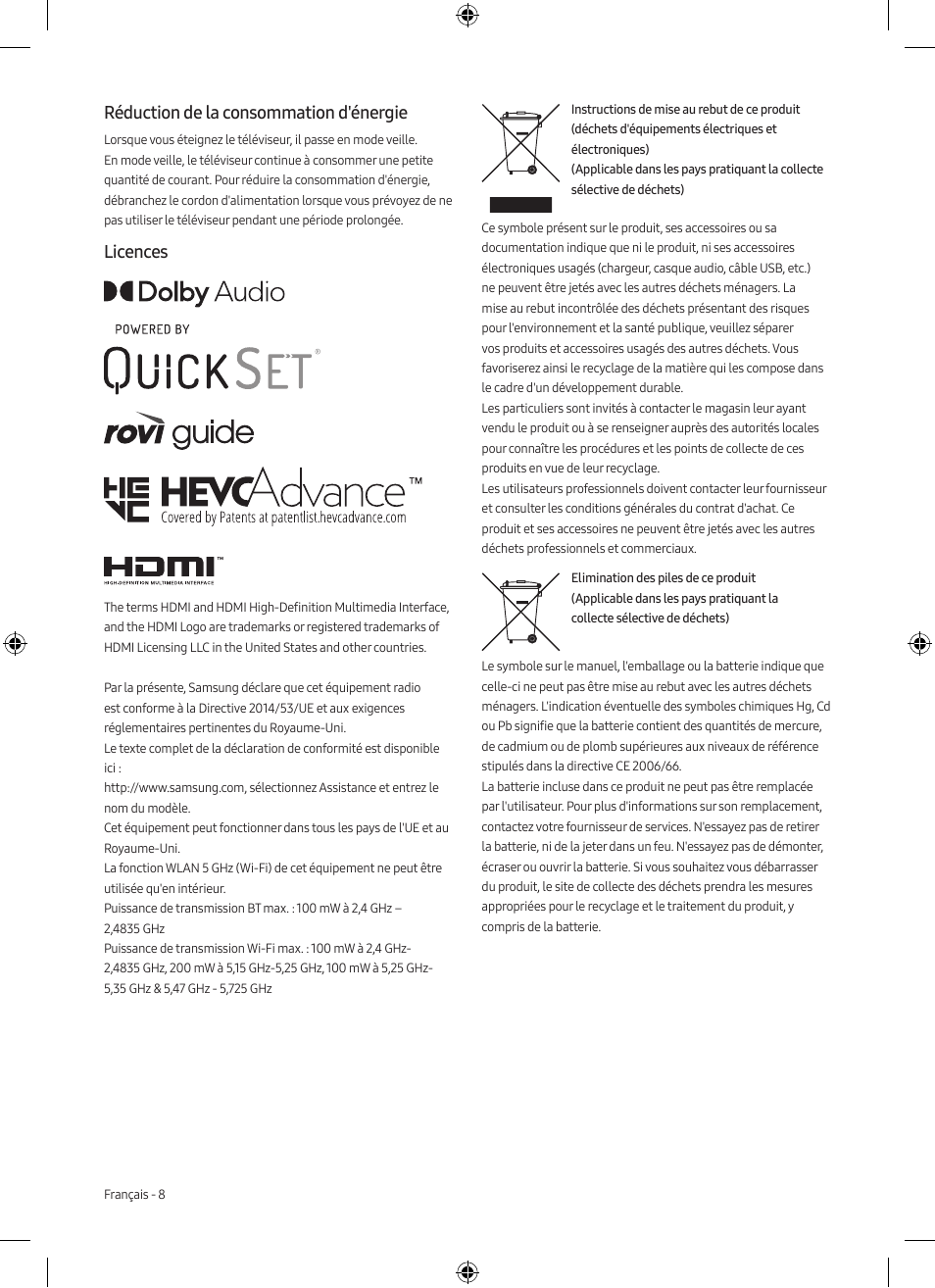 Réduction de la consommation d'énergie, Licences | Samsung Neo QLED QN85A 75