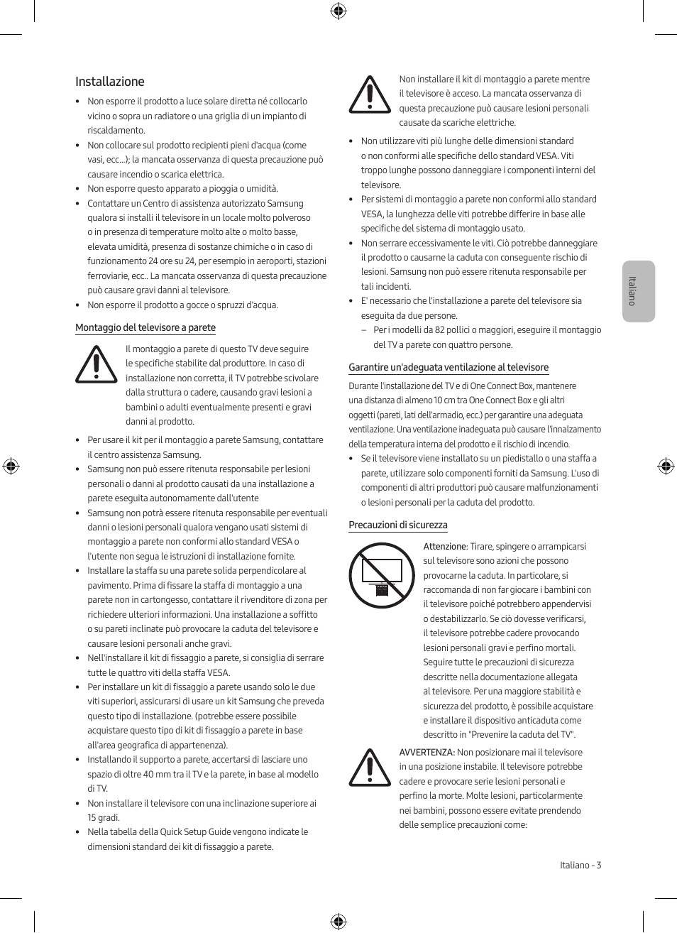 Installazione | Samsung Neo QLED QN85A 75" Class HDR 4K UHD Smart TV User Manual | Page 27 / 44