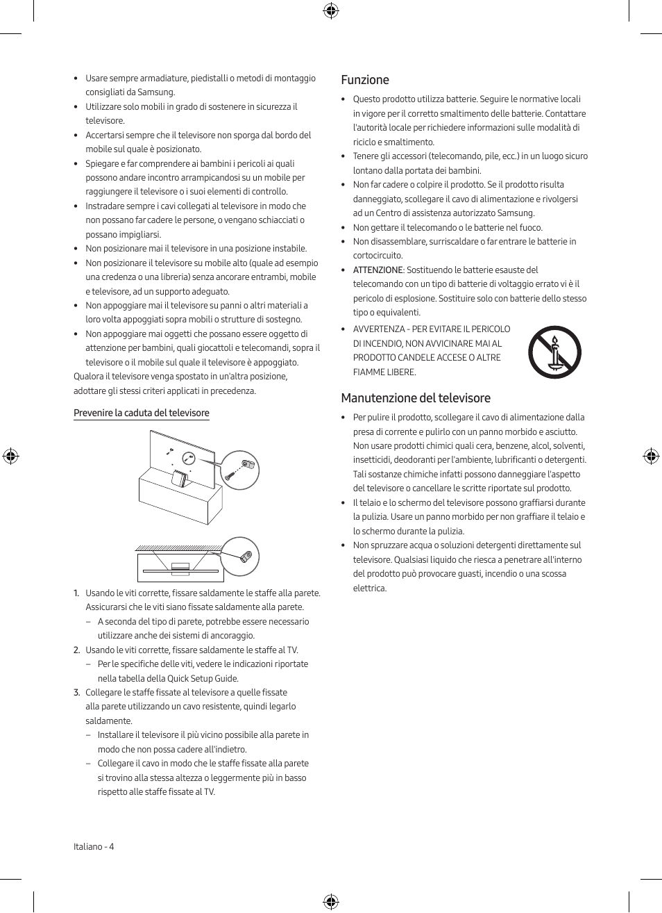 Funzione, Manutenzione del televisore | Samsung Neo QLED QN85A 75" Class HDR 4K UHD Smart TV User Manual | Page 28 / 44