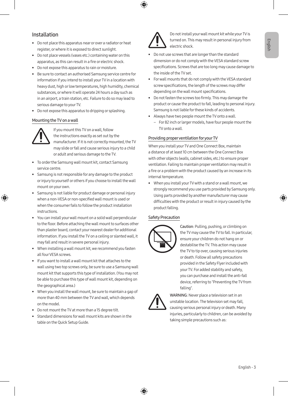 Installation | Samsung Neo QLED QN85A 75" Class HDR 4K UHD Smart TV User Manual | Page 3 / 44