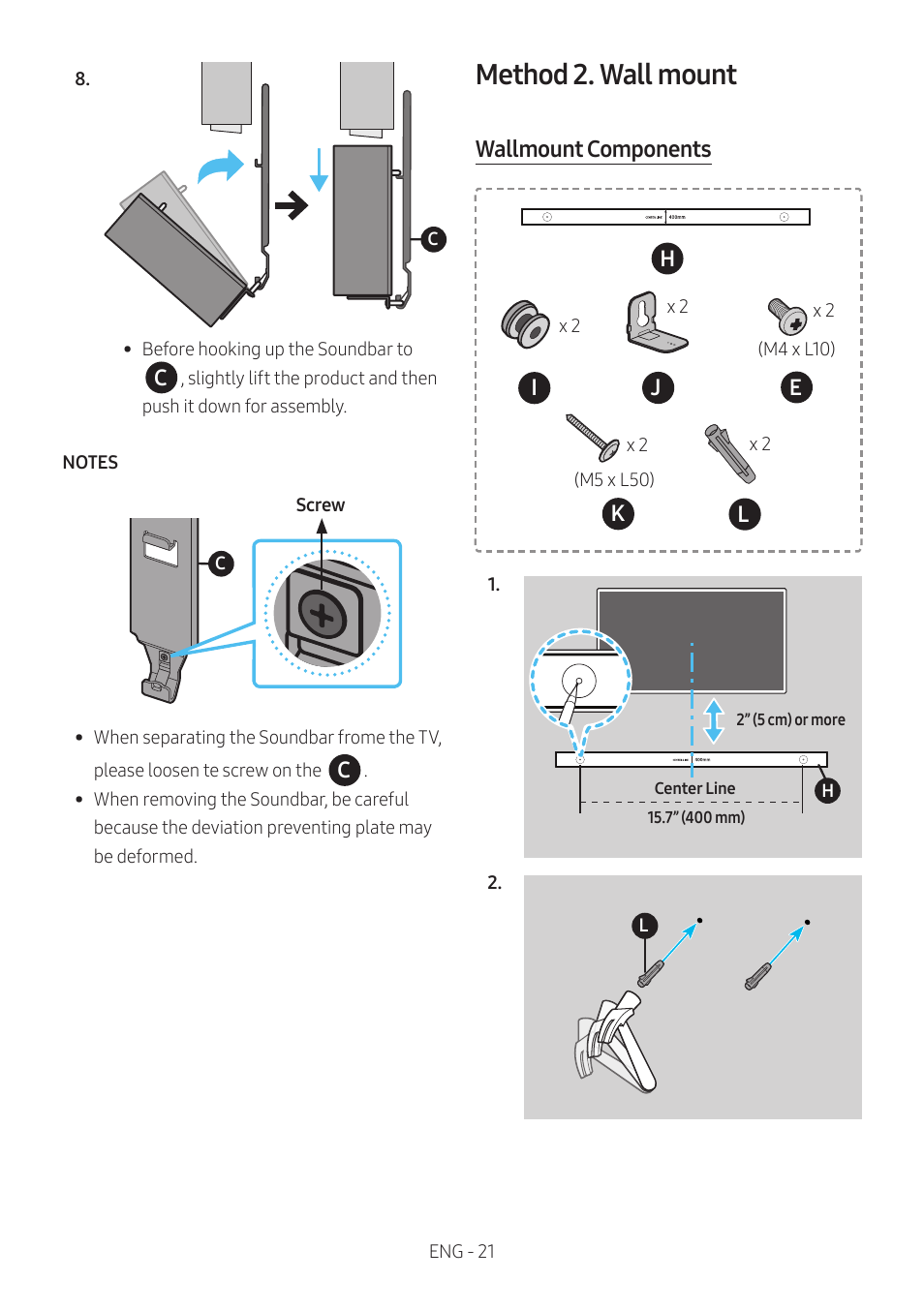 Method 2. wall mount | Samsung The Terrace HW-LST70T 210W 3-Channel Outdoor Soundbar User Manual | Page 21 / 42