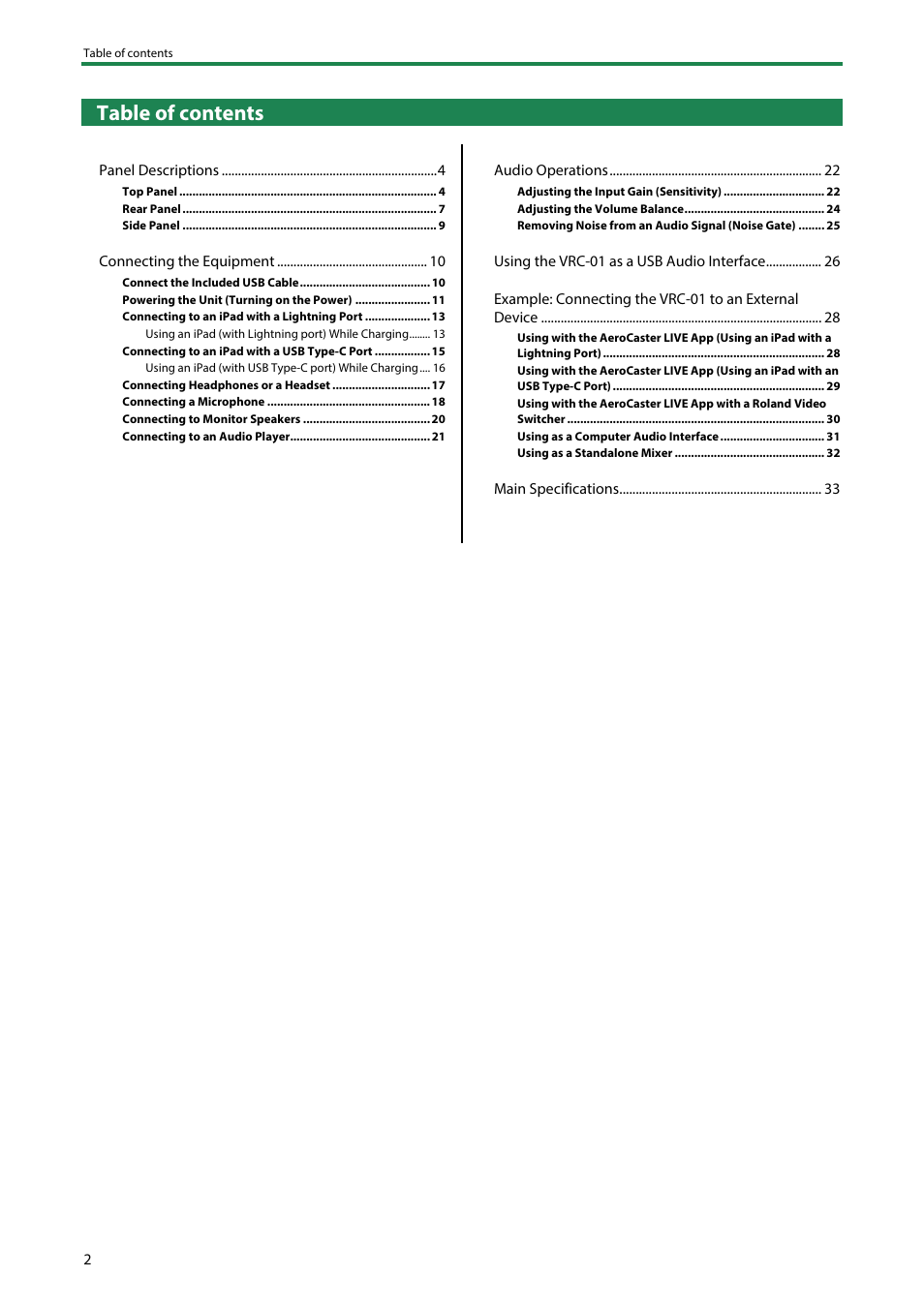 Roland AeroCaster Livestreaming System User Manual | Page 2 / 34