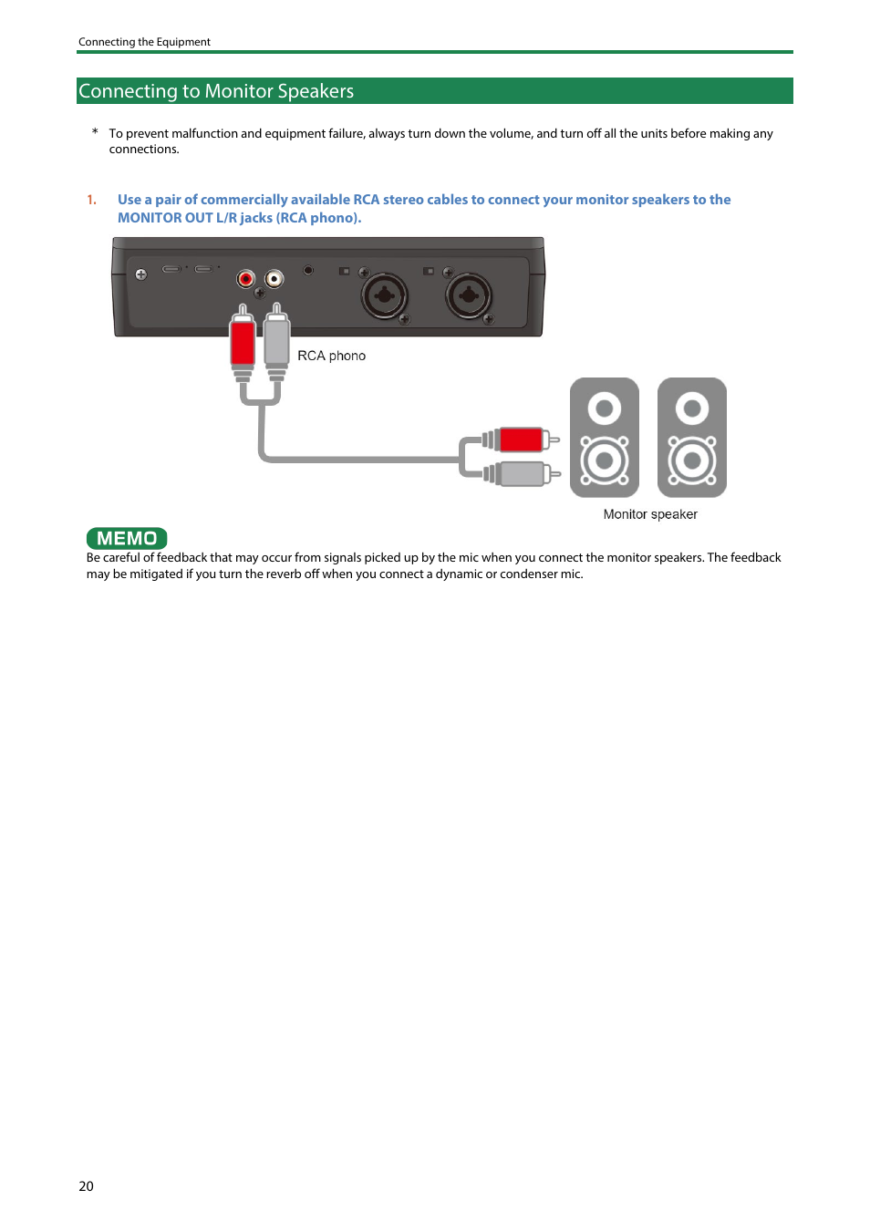 Connecting to monitor speakers, Connecting to monitor speakers(p | Roland AeroCaster Livestreaming System User Manual | Page 20 / 34