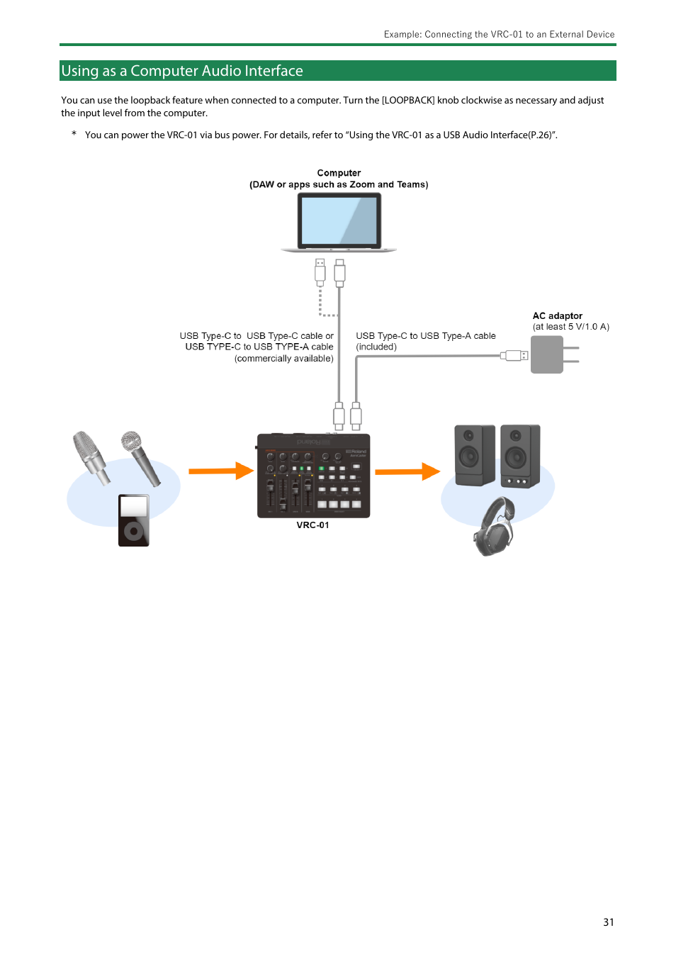 Using as a computer audio interface, Using as a computer audio interface(p | Roland AeroCaster Livestreaming System User Manual | Page 31 / 34