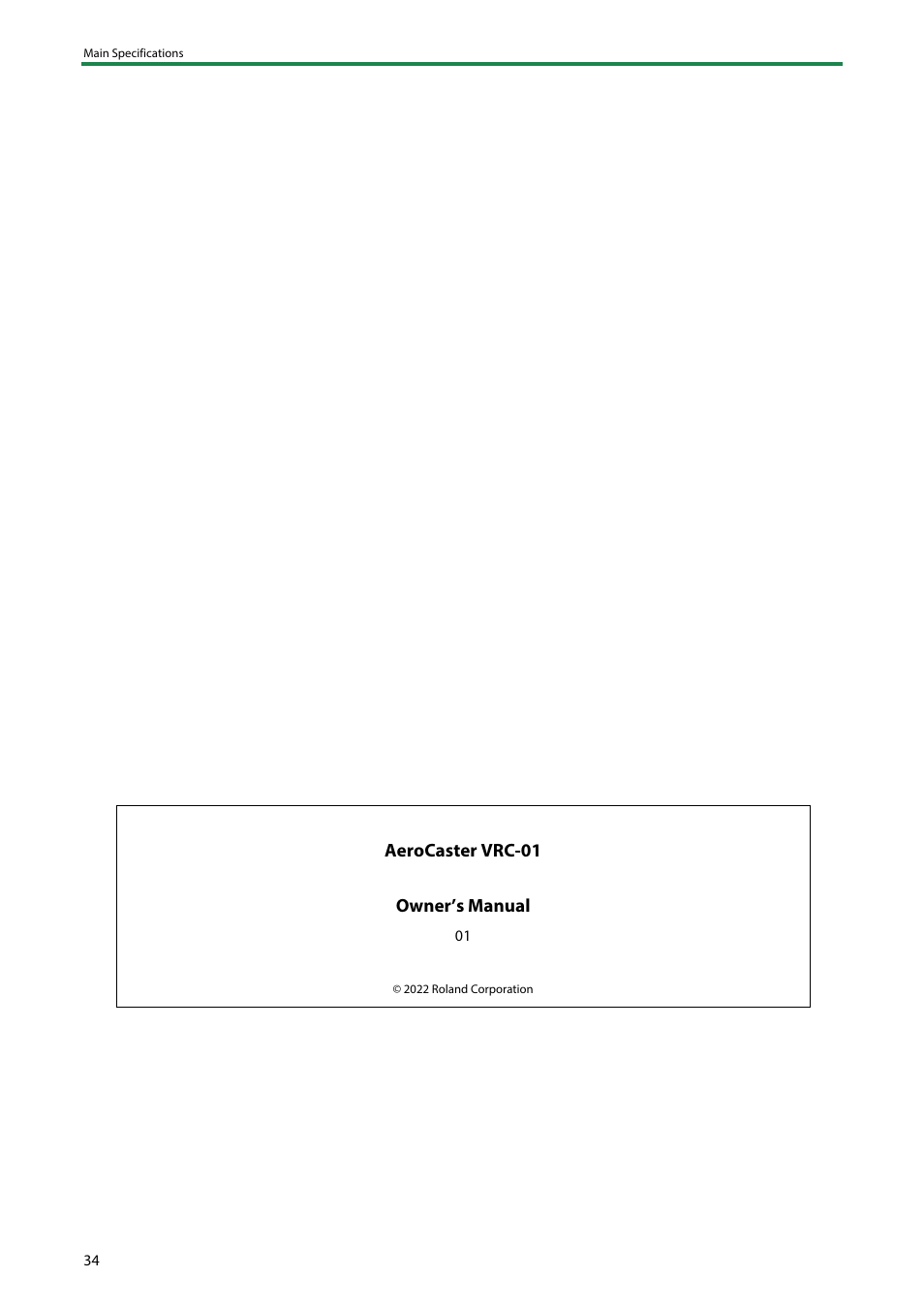 Aerocaster vrc-01 owner’s manual | Roland AeroCaster Livestreaming System User Manual | Page 34 / 34