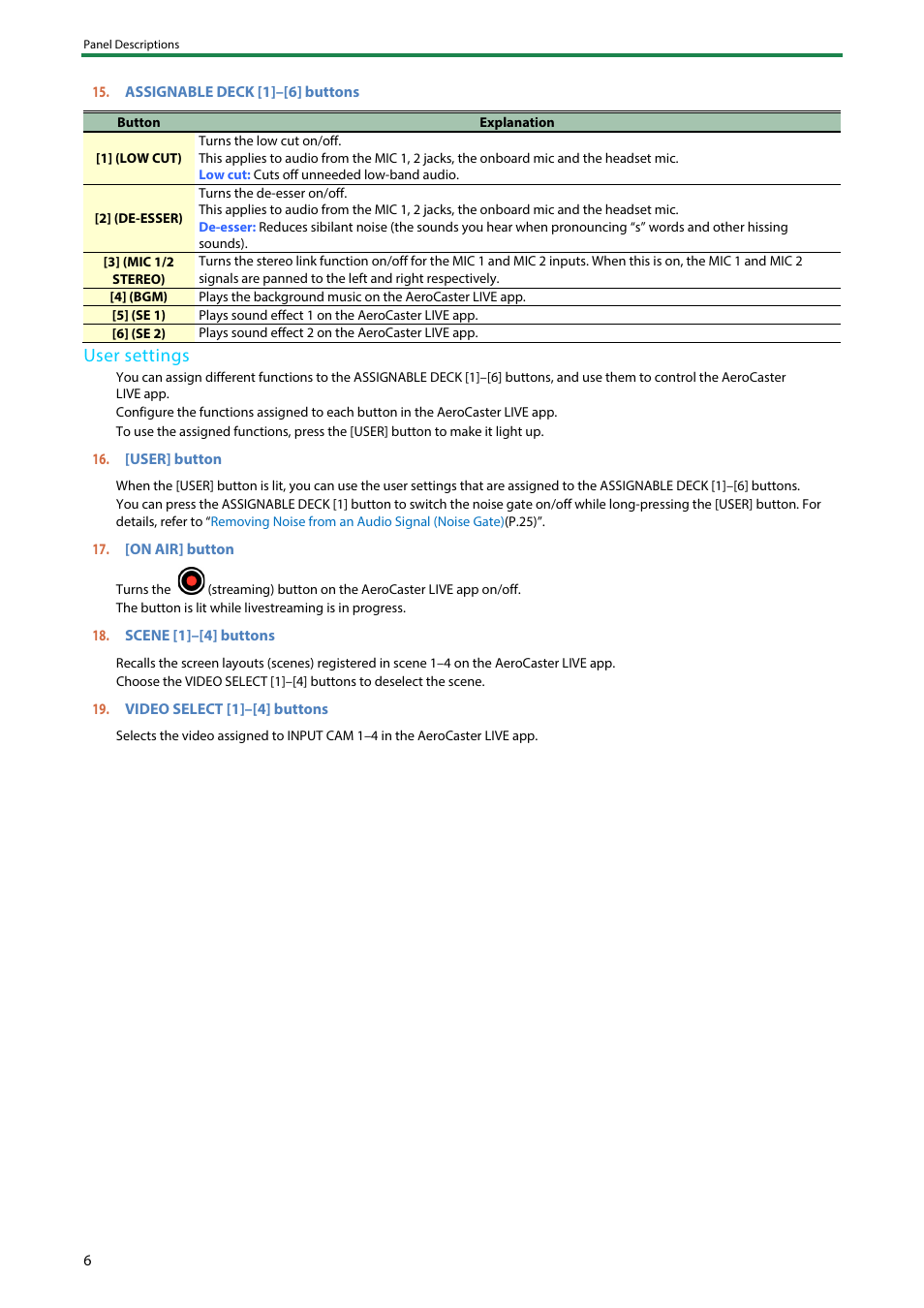 User settings | Roland AeroCaster Livestreaming System User Manual | Page 6 / 34