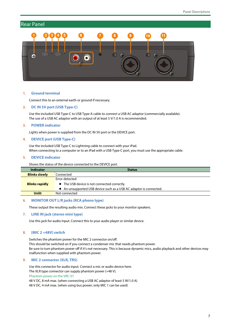 Rear panel, Rear panel(p | Roland AeroCaster Livestreaming System User Manual | Page 7 / 34