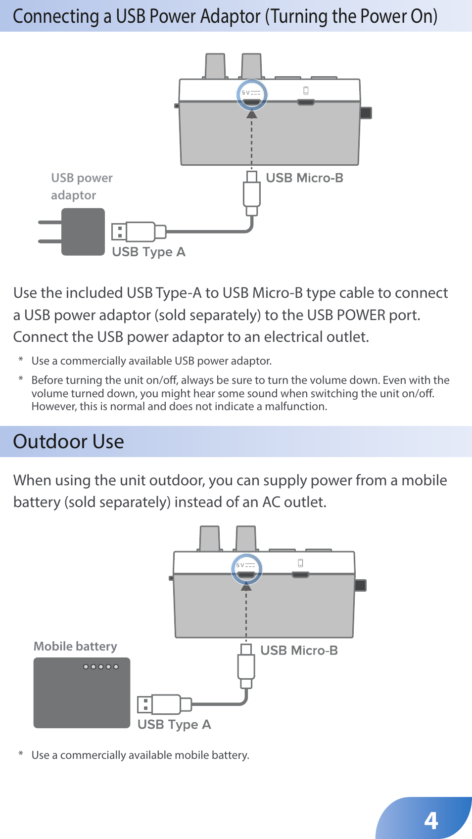 Outdoor use | Roland GO:LIVECAST Live Streaming Audio and Video Studio for Smartphones and Tablets User Manual | Page 4 / 46