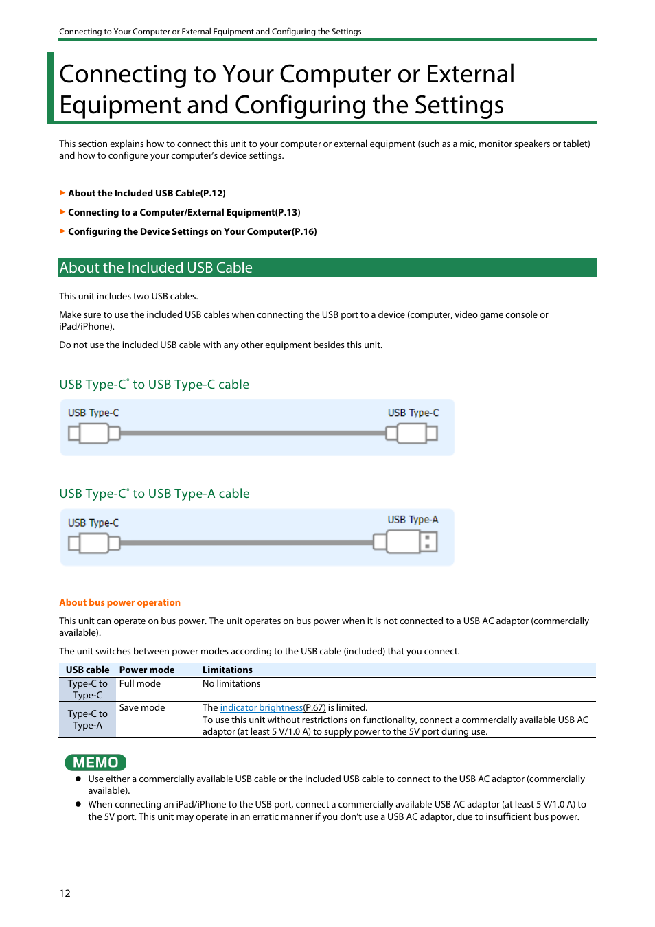 About the included usb cable, Usb type-c | Roland BRIDGE CAST Dual-Bus Gaming Mixer User Manual | Page 12 / 74