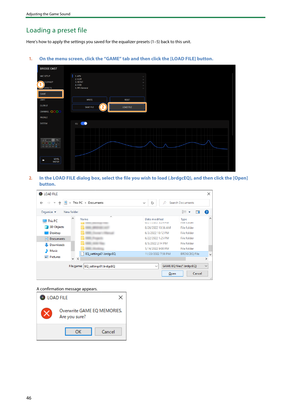 Loading a preset file | Roland BRIDGE CAST Dual-Bus Gaming Mixer User Manual | Page 46 / 74