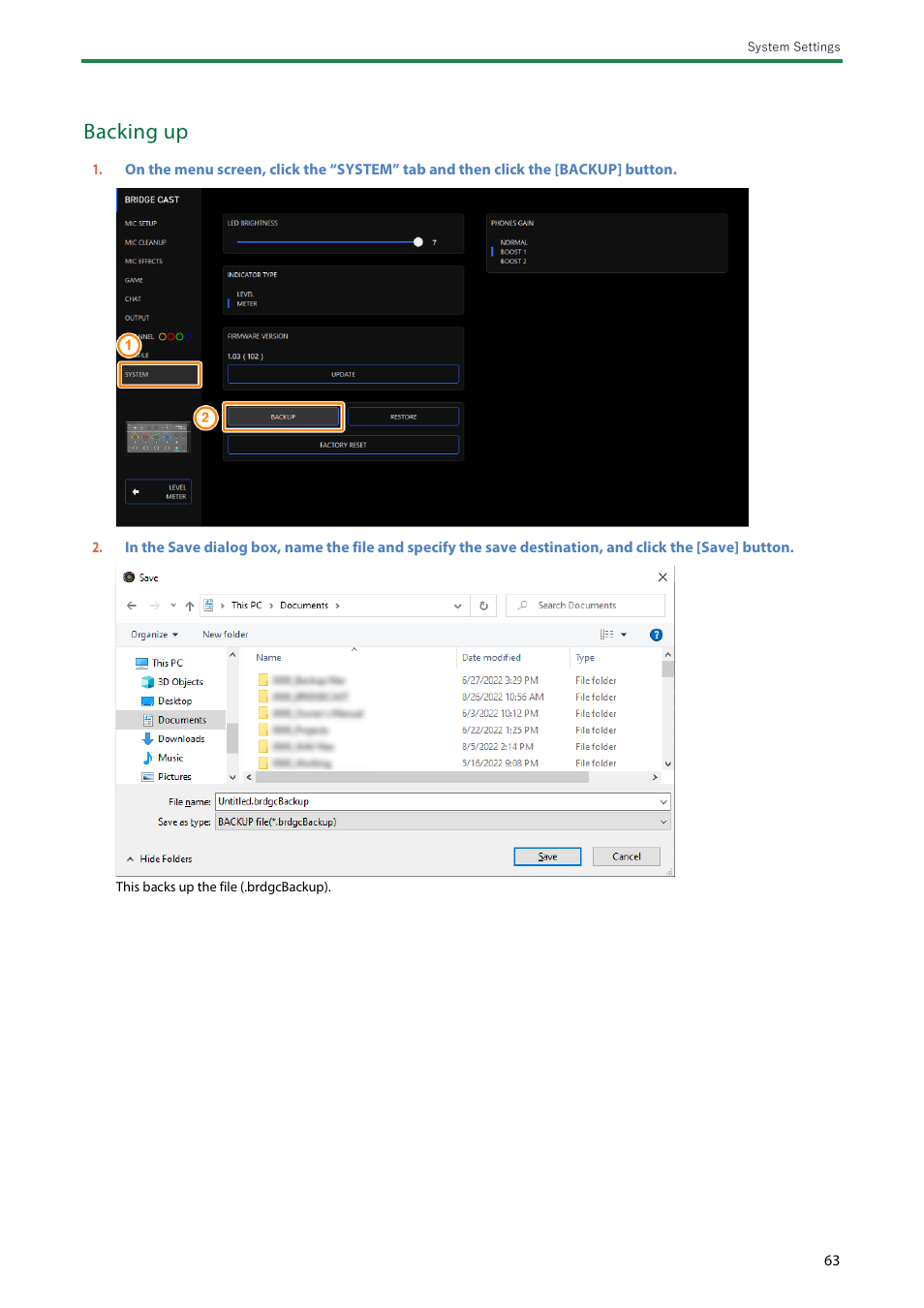 Backing up | Roland BRIDGE CAST Dual-Bus Gaming Mixer User Manual | Page 63 / 74