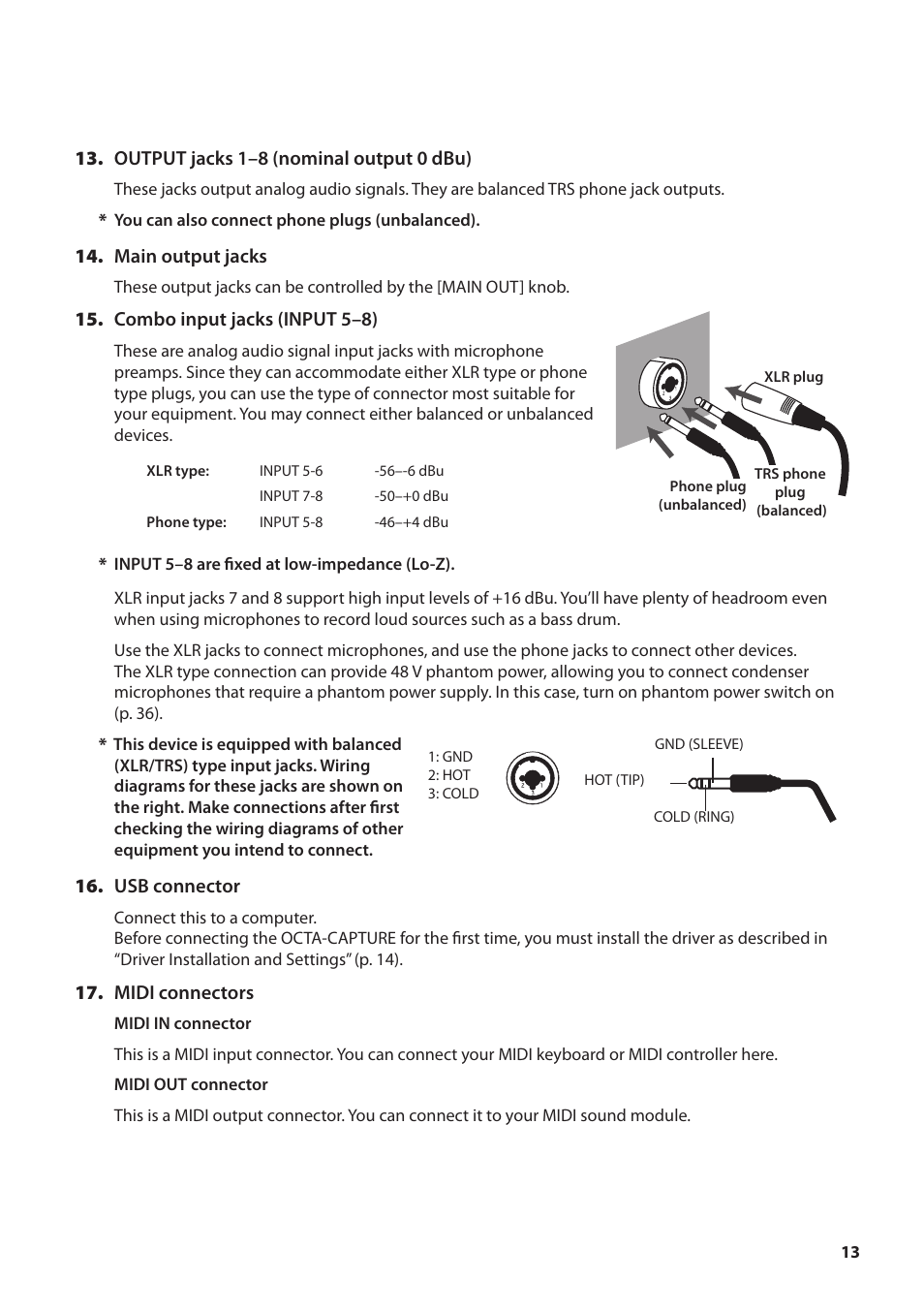 Roland OCTA-CAPTURE - High-Speed USB Audio Interface User Manual | Page 13 / 100