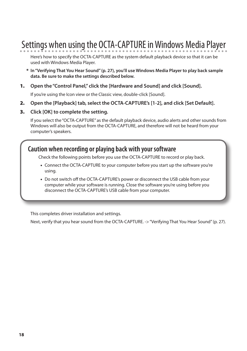 Roland OCTA-CAPTURE - High-Speed USB Audio Interface User Manual | Page 18 / 100