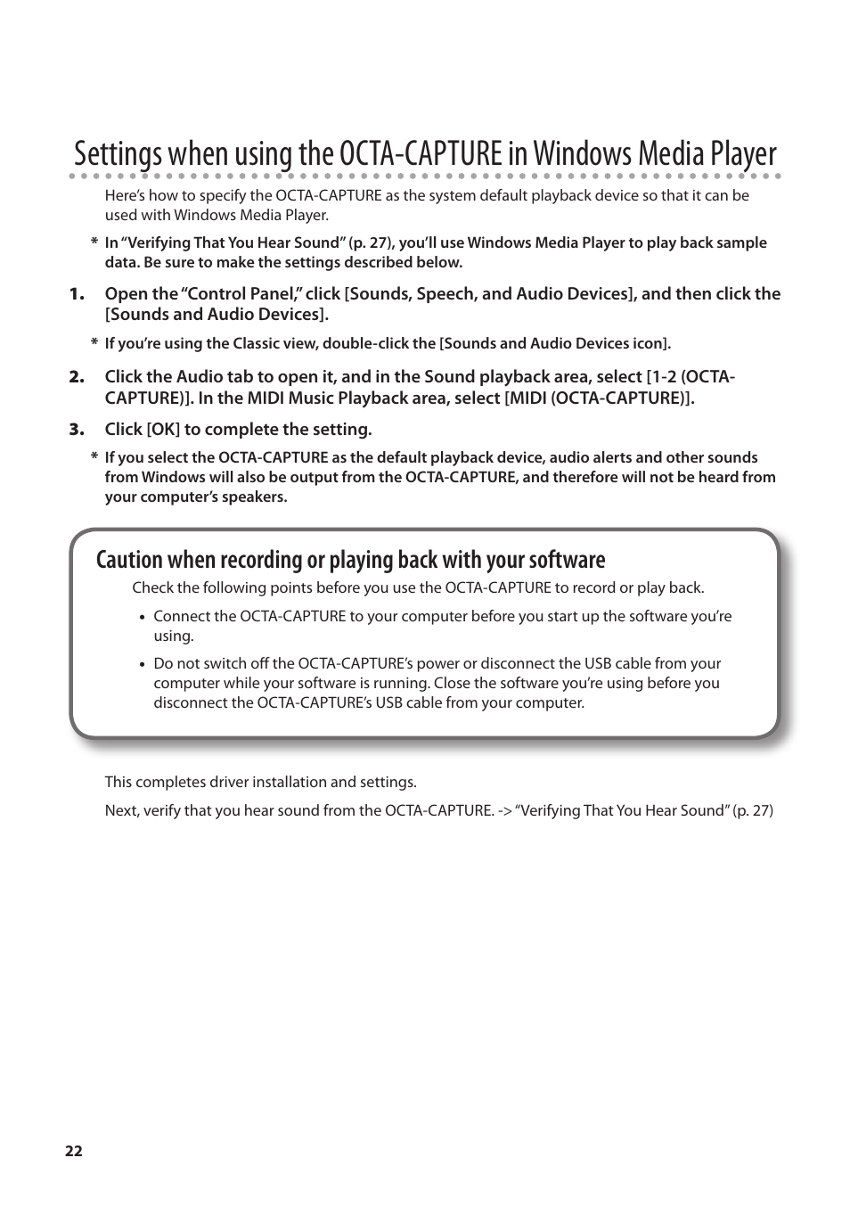 Roland OCTA-CAPTURE - High-Speed USB Audio Interface User Manual | Page 22 / 100