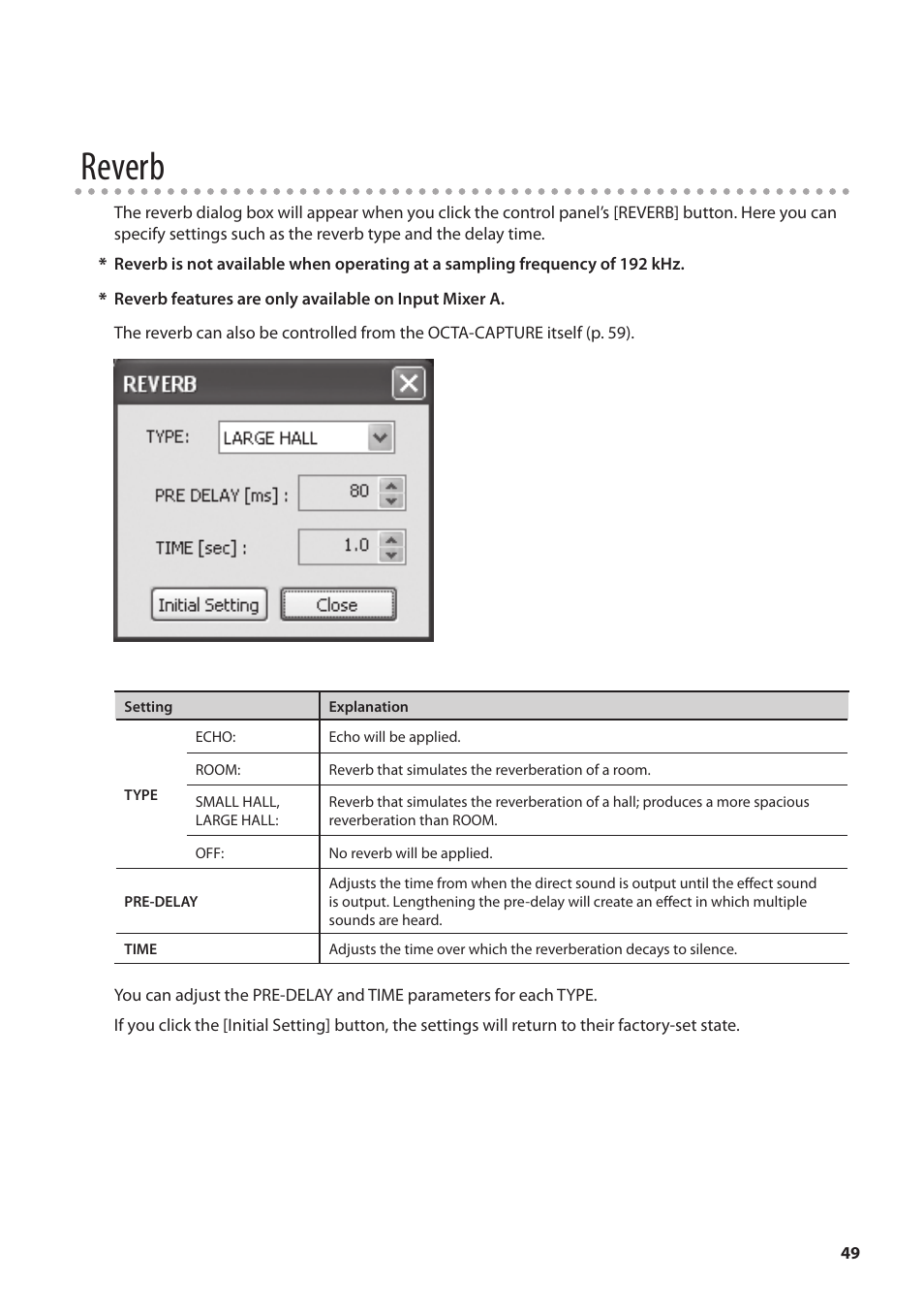 Reverb | Roland OCTA-CAPTURE - High-Speed USB Audio Interface User Manual | Page 49 / 100