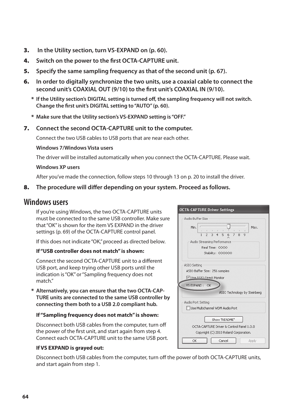 Windows users | Roland OCTA-CAPTURE - High-Speed USB Audio Interface User Manual | Page 64 / 100