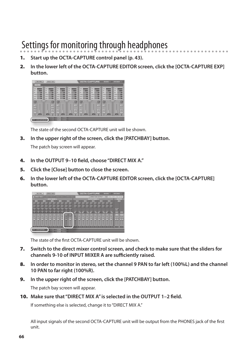 Settings for monitoring through headphones | Roland OCTA-CAPTURE - High-Speed USB Audio Interface User Manual | Page 66 / 100