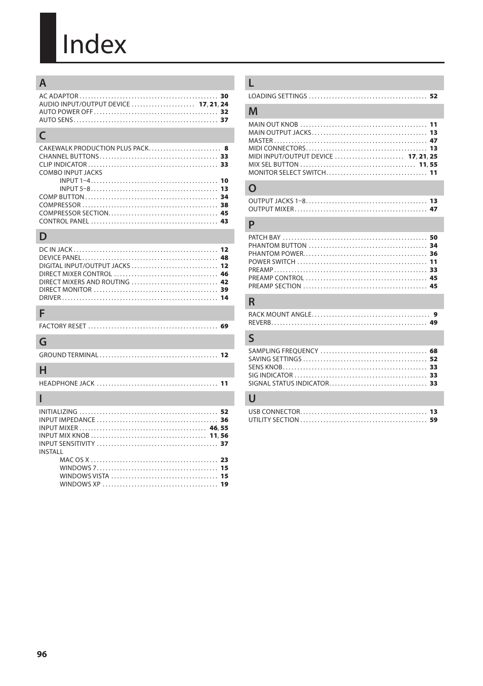Index | Roland OCTA-CAPTURE - High-Speed USB Audio Interface User Manual | Page 96 / 100