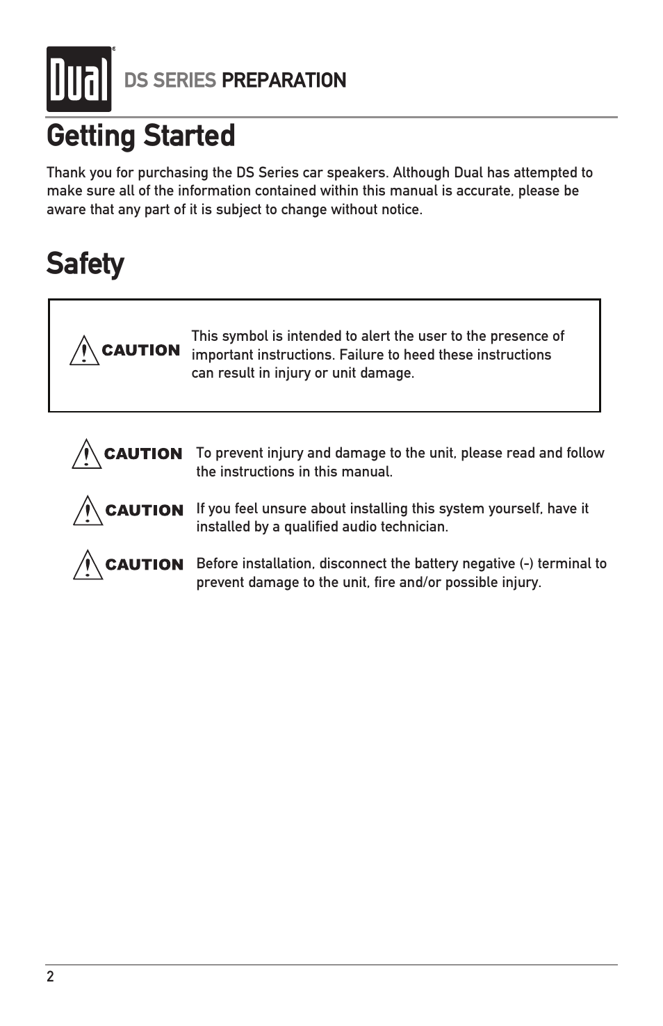Getting started safety | Dual DS SERIES DS573 User Manual | Page 2 / 8