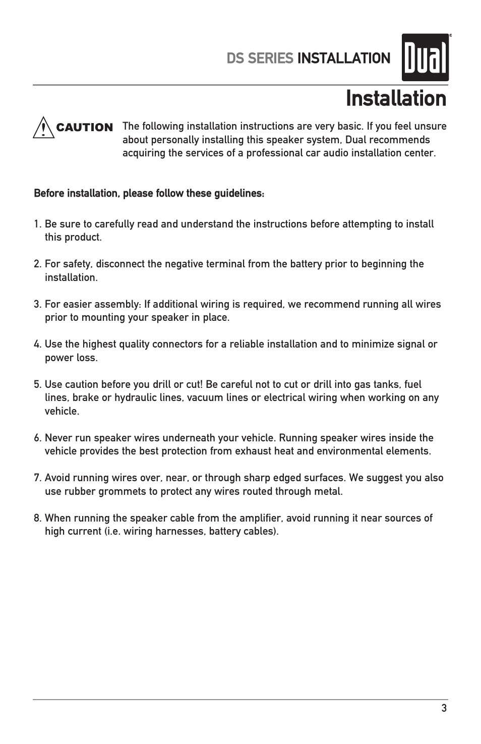 Installation, Ds series installation | Dual DS SERIES DS573 User Manual | Page 3 / 8