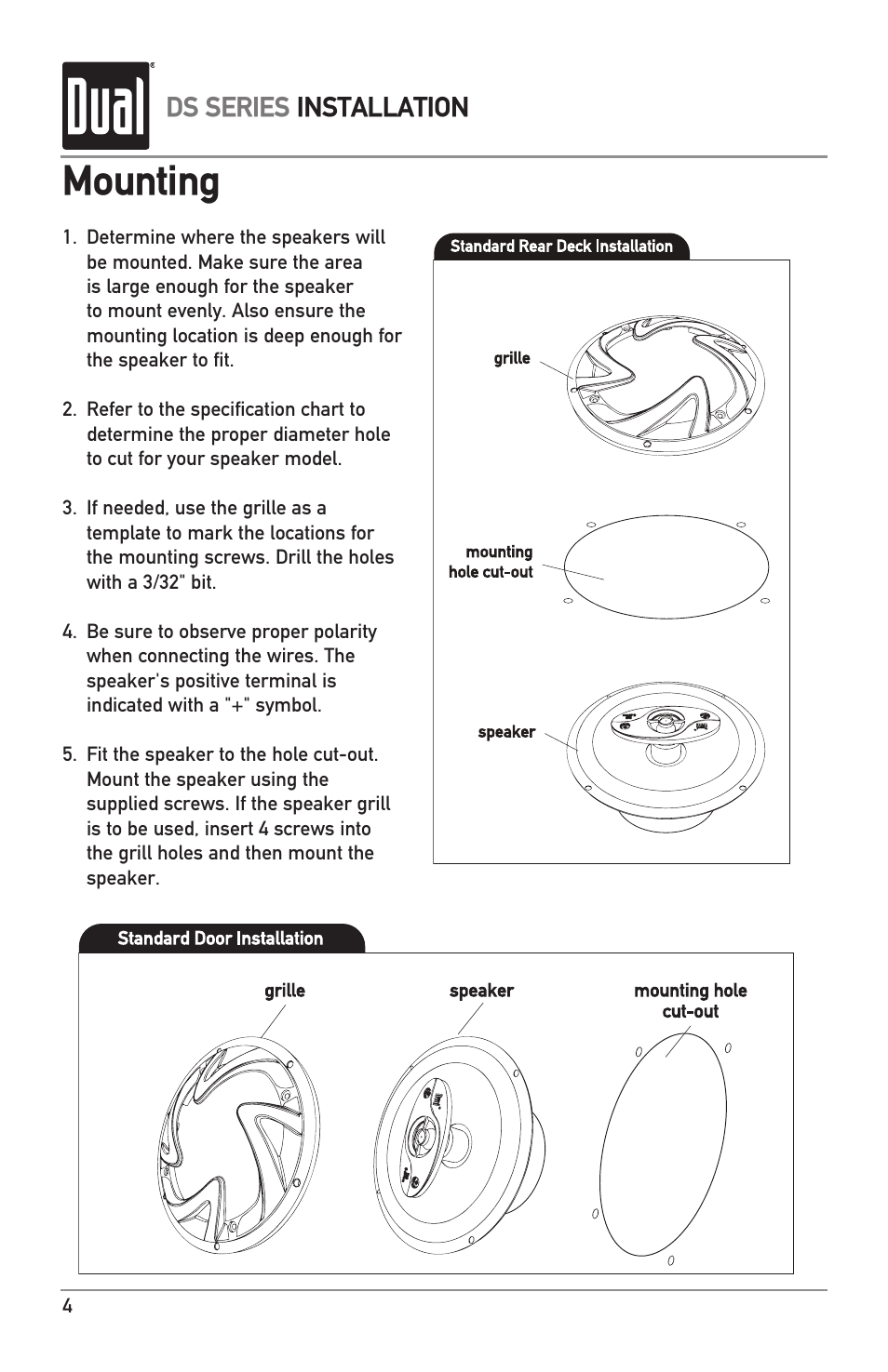 Mounting, Ds series installation | Dual DS SERIES DS573 User Manual | Page 4 / 8