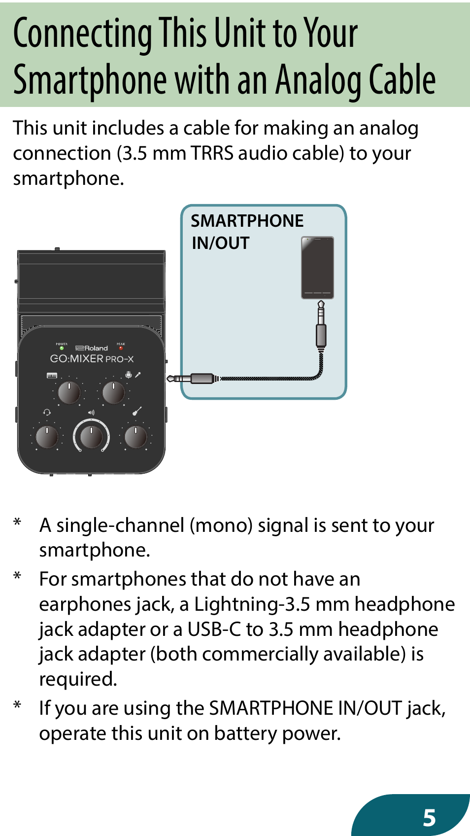 Roland GO:MIXER PRO-X Audio Mixer for Smartphones User Manual | Page 5 / 24